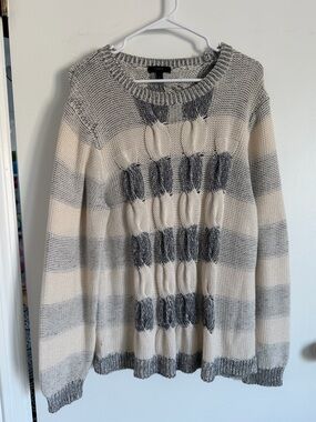J.Crew XL Cotton Chunky Cable Knit Sweater Cream Gray Oversized